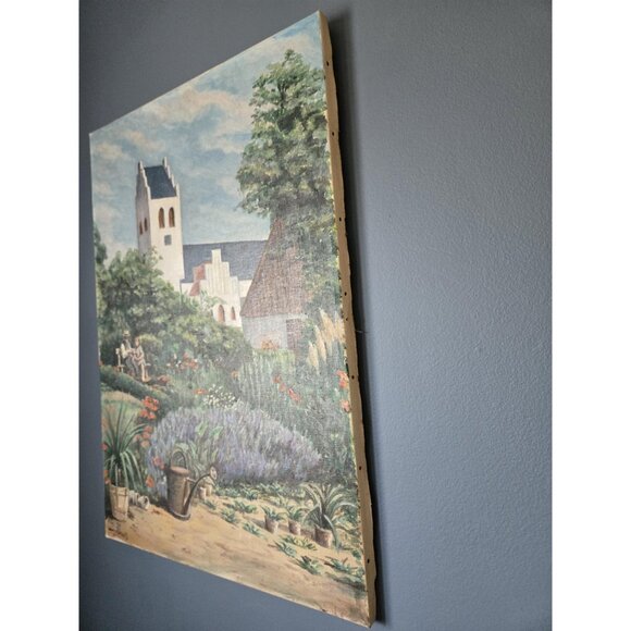 Bucolic Church Garden Oil Painting Signed by Artist Danish Village Summer - Picture 6 of 10